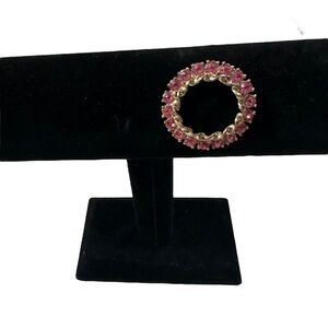 Gerrys Beautiful Gold-Toned with Pink Rhinestones Round Circlular Brooch Pin